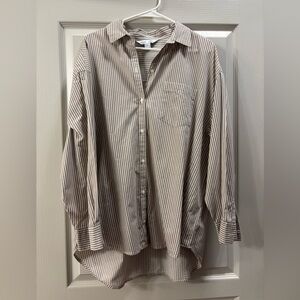 Old Navy L Oversized Button-Down Boyfriend Shirt - Earth Brown Stripe